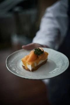 Peach cheesecake Stock Photos
