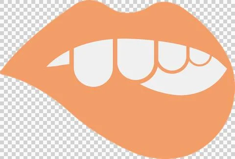 Peach-colored lips are parting in flat vector design, revealing white teeth, Illustrazione stock
