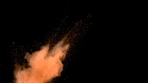 Peach colored powder explosion. Slow motion with acceleration in vertical motion Video stock 122457160