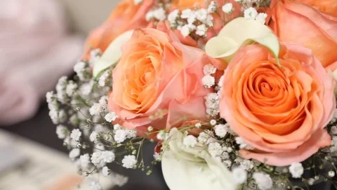 Peach Colored Wedding Bouquet Stock Footage 116442952