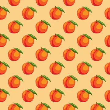 Peach flat seamless pattern on brown background. Stock Illustration