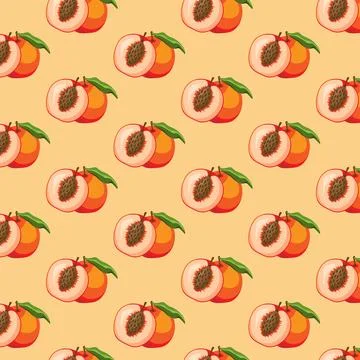 Peach flat seamless pattern on brown background. Stock Illustration