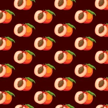 Peach flat seamless pattern on brown background. Stock Illustration