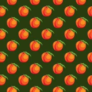 Peach flat seamless pattern on green background. Stock Illustration