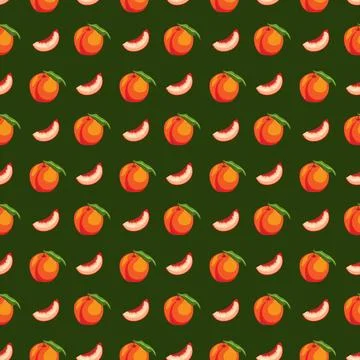 Peach flat seamless pattern on green background. Stock Illustration