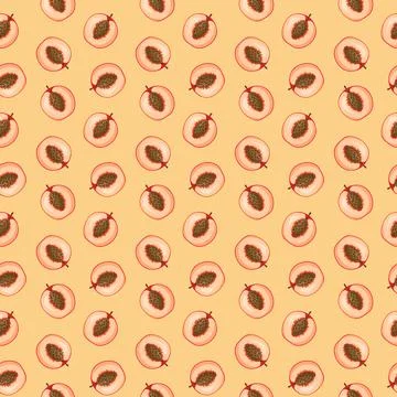 Peach flat seamless pattern on orange background. Stock Illustration