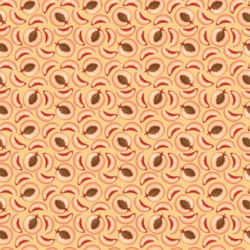 Peach flat seamless pattern on orange background. Stock Illustration