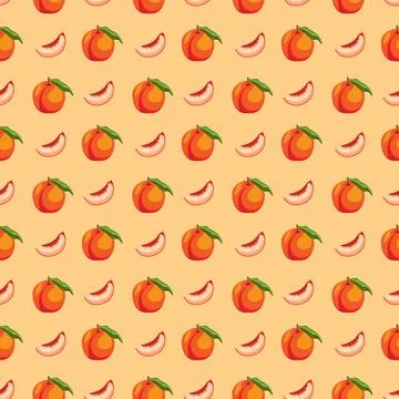 Peach flat seamless pattern on orange background. Stock Illustration