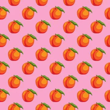 Peach flat seamless pattern on pink background. Stock Illustration