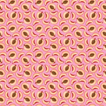 Peach flat seamless pattern on pink background. Stock Illustration