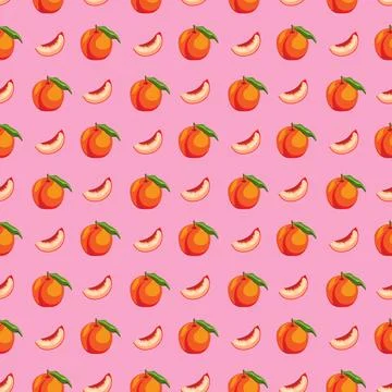 Peach flat seamless pattern on pink background. Stock Illustration