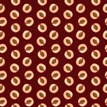 Peach flat seamless pattern on red background. Stock Illustration