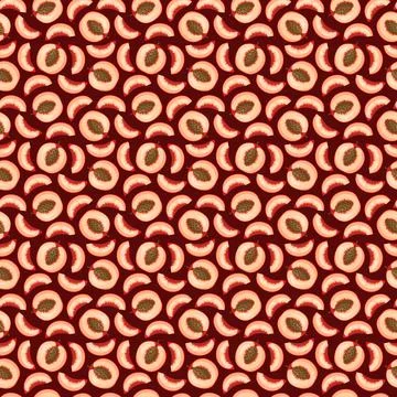 Peach flat seamless pattern on red background. Stock Illustration