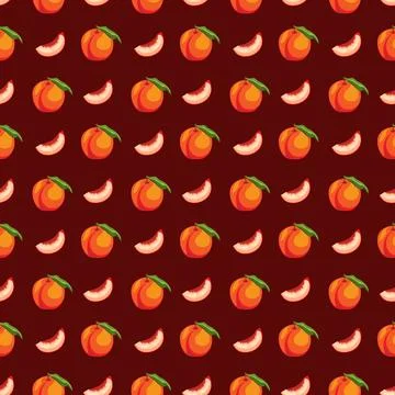 Peach flat seamless pattern on red background. Stock Illustration
