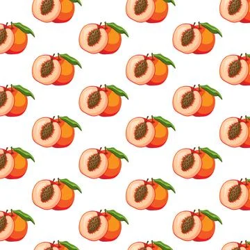 Peach flat seamless pattern on white background. Stock Illustration
