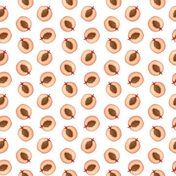 Peach flat seamless pattern on white background. Stock Illustration