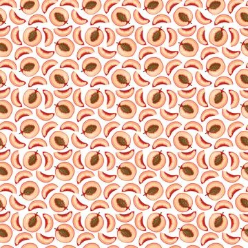 Peach flat seamless pattern on white background Stock Illustration