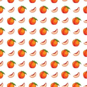 Peach flat seamless pattern on white background. Stock Illustration