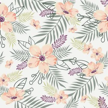 Peach flowers themed Repeating Pattern. Stock Illustration