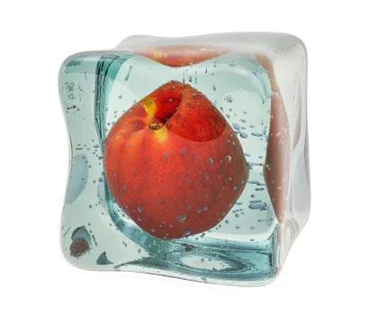 Peach frozen in ice cube, 3D rendering Stock Illustration