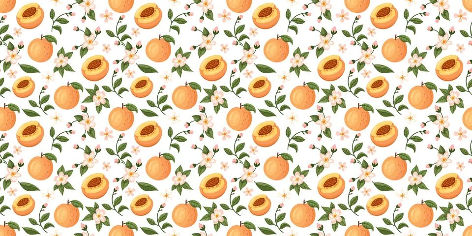 Peach fruit and flower pattern Stock Illustration