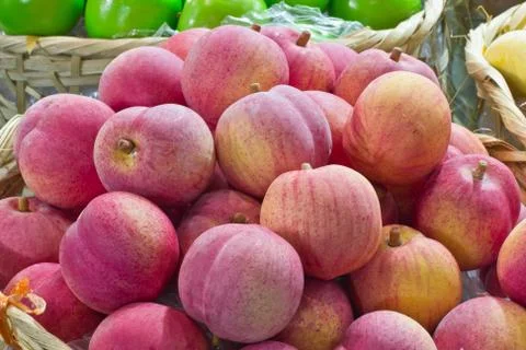 Peach fruit in bamboo basket Stock Photos