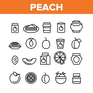 Peach Fruit Collection Elements Icons Set Vector 库存插图