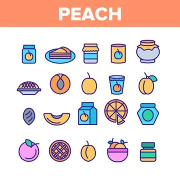 Peach Fruit Color Elements Icons Set Vector Stock Illustration