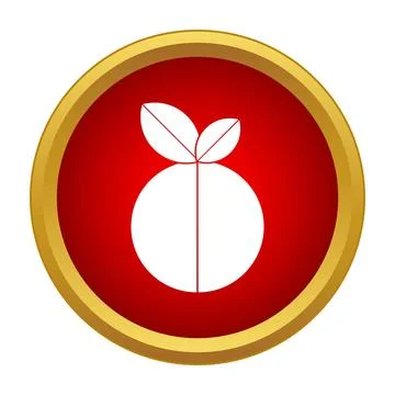 Peach fruit icon inside red circle gold border 스톡 일러스트