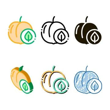 Peach fruit leaf mix icon vector outline Stock Illustration