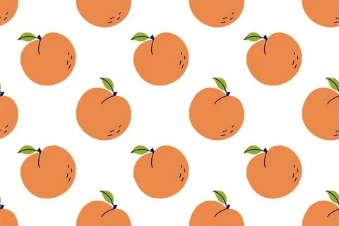 Peach fruit with leaf. Seamless pattern. Hand drawn vector illustration. Swee 스톡 일러스트