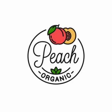 Peach fruit logo. Linear of peach slice background Stock Illustration