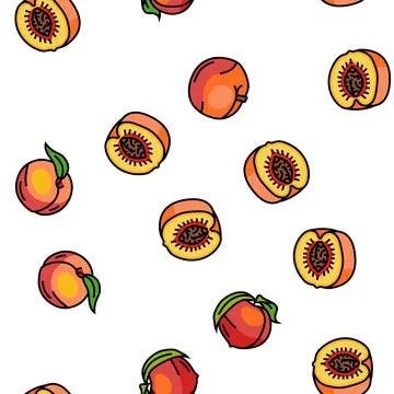 Peach fruit nectarine juicy vector seamless pattern Stock Illustration