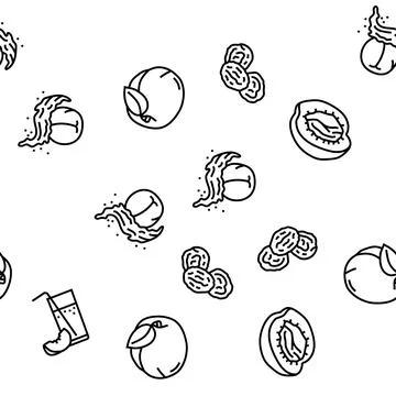 Peach fruit nectarine juicy vector seamless pattern Stock Illustration