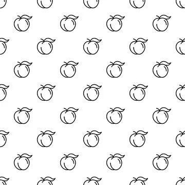 Peach fruit outline seamless pattern line art Stock Illustration