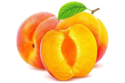 Peach. Fruit with slice isolated on white background Stock Photos