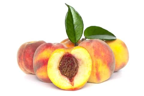 Peach. Fruit with slice isolated on white background 스톡 사진