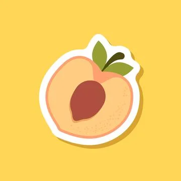 Peach fruit sticker icon in flat style. Apricot vector illustration on isol.. 스톡 일러스트