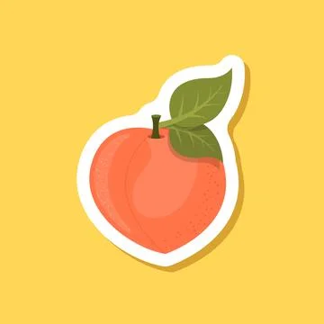 Peach fruit sticker icon in flat style. Apricot vector illustration on isol.. 스톡 일러스트
