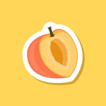 Peach fruit sticker icon in flat style. Apricot vector illustration on isol.. 스톡 일러스트