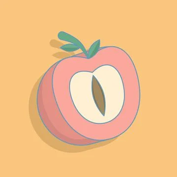 Peach fruit vector illustration in flat style. Fruit with leaf. Stock Illustration
