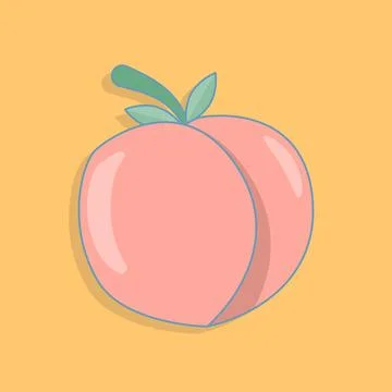 Peach fruit vector illustration in flat style. Fruit with leaf. Stock Illustration