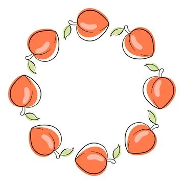 Peach fruit wreath in flat style isolated on a white background. Stock Illustration