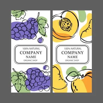 PEACH GRAPE LABELS Vertical Sketch Vector Illustration Set Stock Illustration
