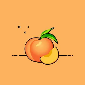 Peach isolated in orange background with slice in the side. Stock Illustration