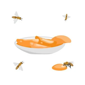 Peach jam, delicious fruit jam with fresh peaches on a plate. Vector Stock Illustration