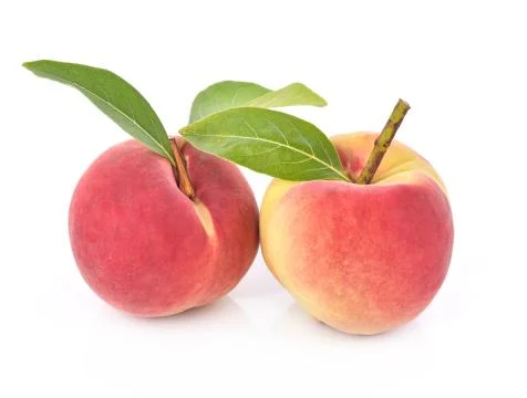 Peach with leaf isolated on white background Stock Photos