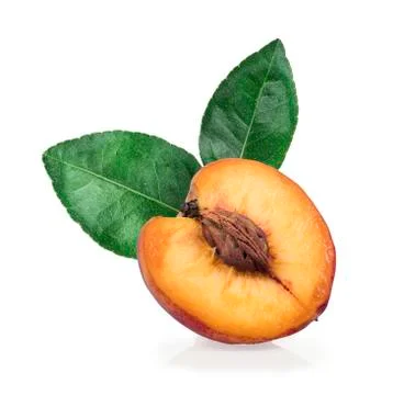 Peach with leaf isolated on white Stock Photos