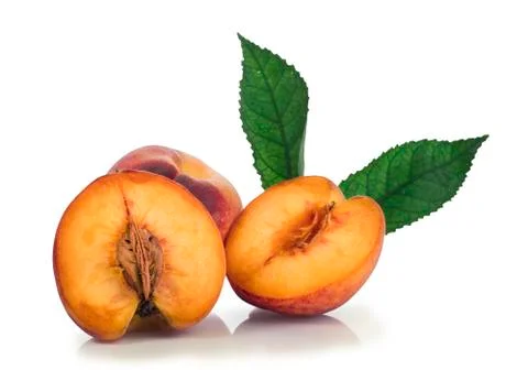 Peach with leaf isolated on white Foto stock