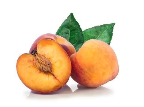 Peach with leaf isolated on white 写真素材